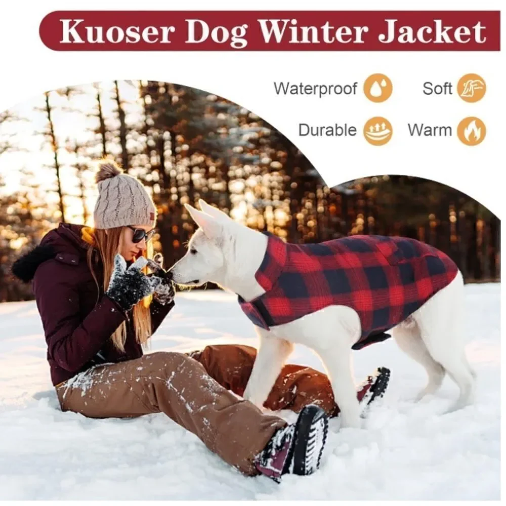 Kouser British Style Red Plaid Winter Dog Coat Jacket Reversible Size L NEW